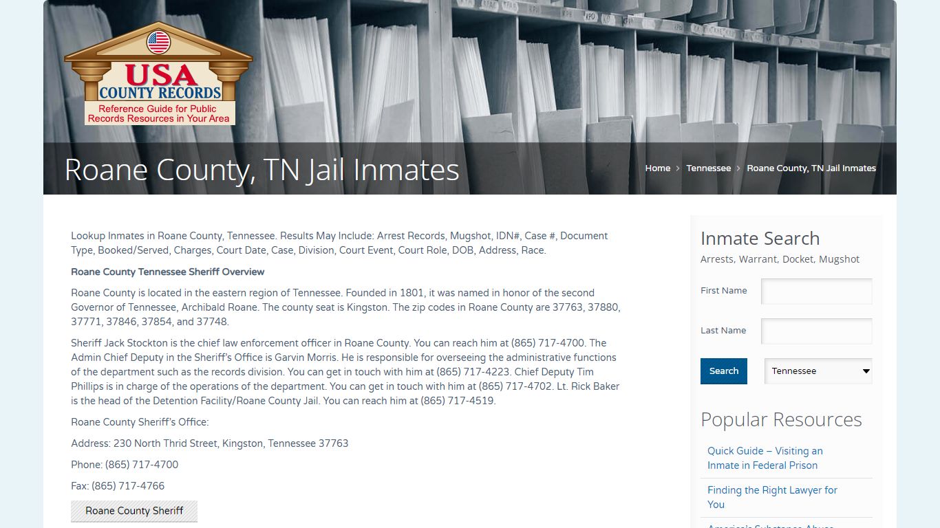 Roane County, TN Jail Inmates | Name Search